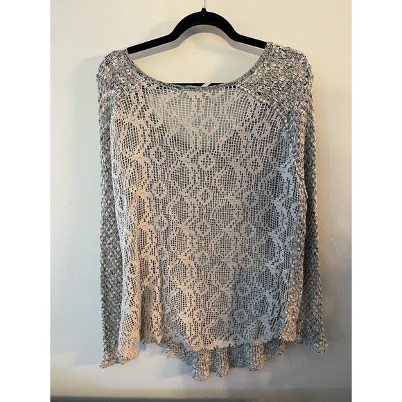 Free People Small Sweater Pullover Loose Open Knit Crochet Lace Boho Festival - Picture 2 of 6